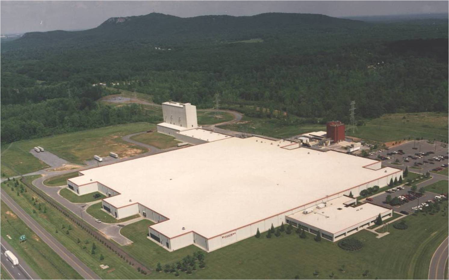 an aerial view of a large building